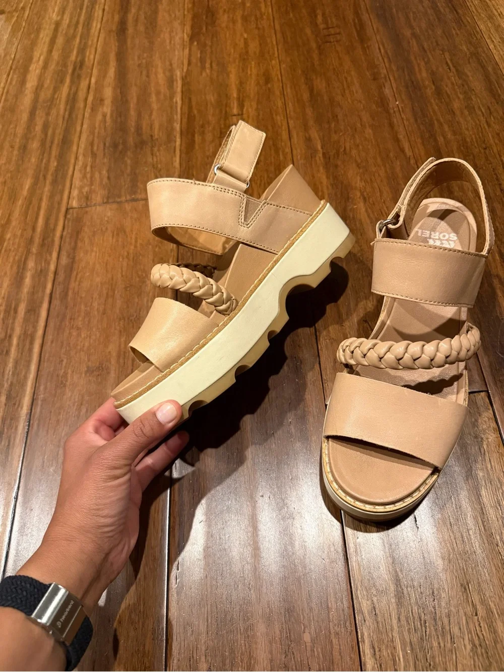 Sorel Beige Braided Platform Sandals